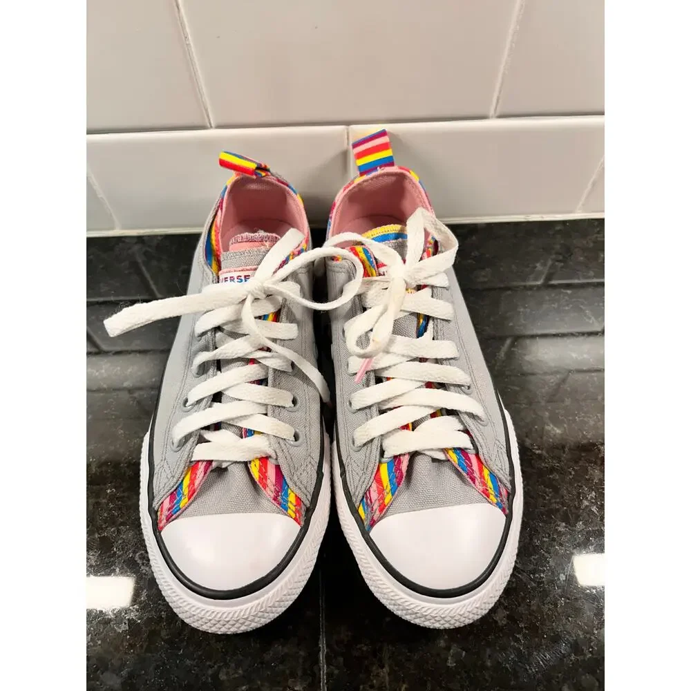 Converse All Star‎ Girls Rainbow Stripe Low Sneaker Shoes Running 669818F Gray 2